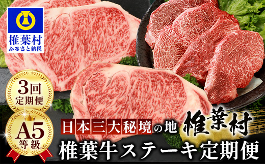 【 定期便 全3回 】 月に1回のお楽しみ！ 椎葉牛ステーキ定期便 総重量 1,080g 【 日本三大秘境 椎葉村 育ちの黒毛和牛 】[ 牛肉 ステーキ 定期便 定期配送 肉 牛ヒレ ヒレ肉 ロース サーロイン A5等級指定 黒毛和牛 ブランド牛 A5ランク おすすめ 送料無料 ] TK-102