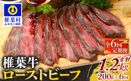 【定期便】6回定期便 宮崎県産 大人気！椎葉牛 ローストビーフブロック 200g（100g×2P）×6回 計1.2kg［送料無料 定期便 椎葉 ローストビーフブロック ローストビーフ ブロック 国産牛 黒毛和牛 和牛 牛肉 赤身 にく おにく 肉 牛 お肉  ブロック肉 冷凍 食べ物 食品 贅沢 ごちそう お取り寄せ グルメ 贈物 定期 ギフト 日本三大秘境 おすすめ 人気］TK-106