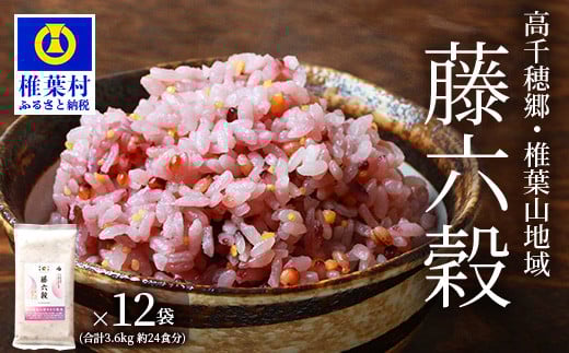 【雑穀米】【7営業日以内発送】藤の花色に染まる美しい六穀米《藤六穀》300g×12袋【世界農業遺産 高千穂郷・椎葉山地域】送料無料 保存食 非常食 米 お米 ご飯 ご当地 贈り物 手土産 お土産 挨拶 祝い ギフト 父 母 栄養 健康 うるち米 たかきび 挽割とうもろこし もちあわ もち麦 黒米【TT-11】
