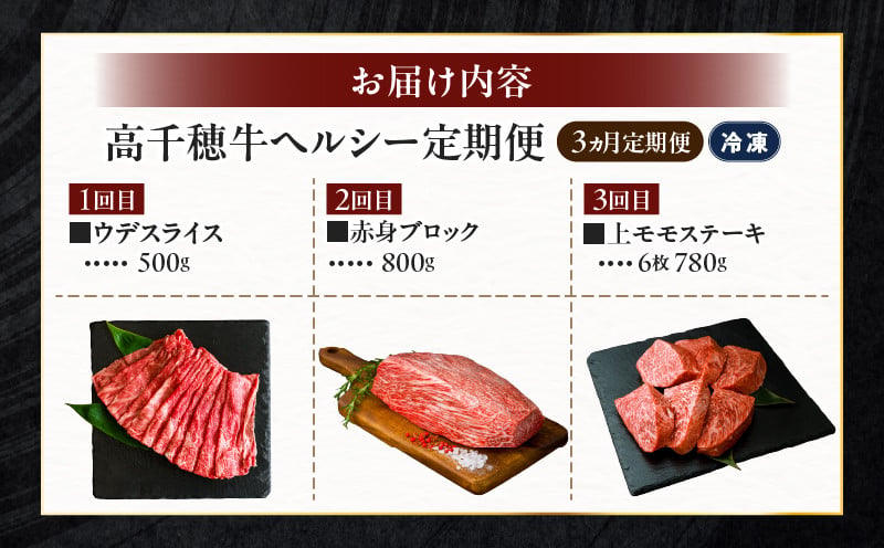 【3か月定期便】高千穂牛ヘルシー定期便 高千穂牛 牛肉 肉 お肉 定期便 定期 国産牛 ブランド牛 黒毛和牛 和牛 ウデ ウデスライス 上モモ モモ 赤身 赤身ブロック すき焼き しゃぶしゃぶ 国産 贈答 贈り物 おかず 普段使い 宮崎県 高千穂 _Tk002-t085