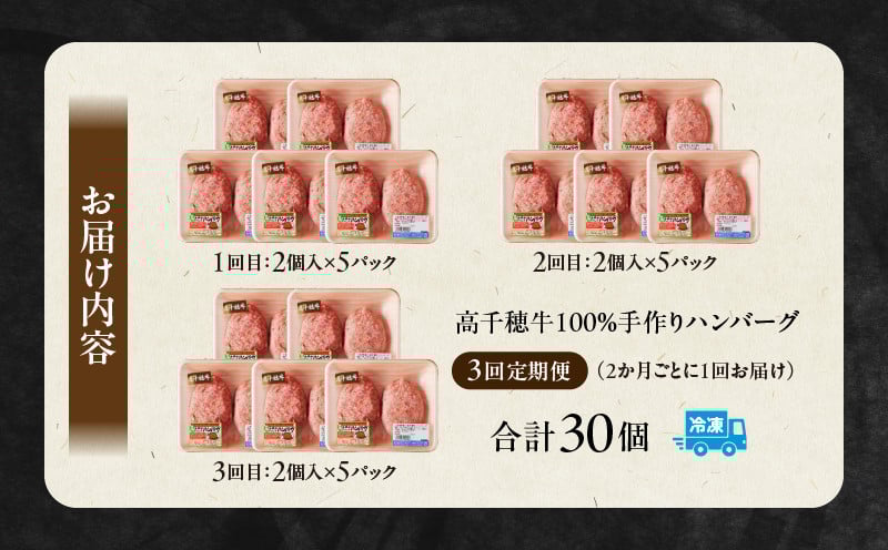 【3回定期便】 高千穂牛100％ハンバーグ定期便(2か月ごとに1回お届け) 高千穂牛 牛肉 肉 お肉 定期便 定期 国産牛 ブランド牛 黒毛和牛 和牛 ハンバーグ 国産 冷凍 贈答 贈り物 簡単調理 おかず 普段使い _Tk002-t084