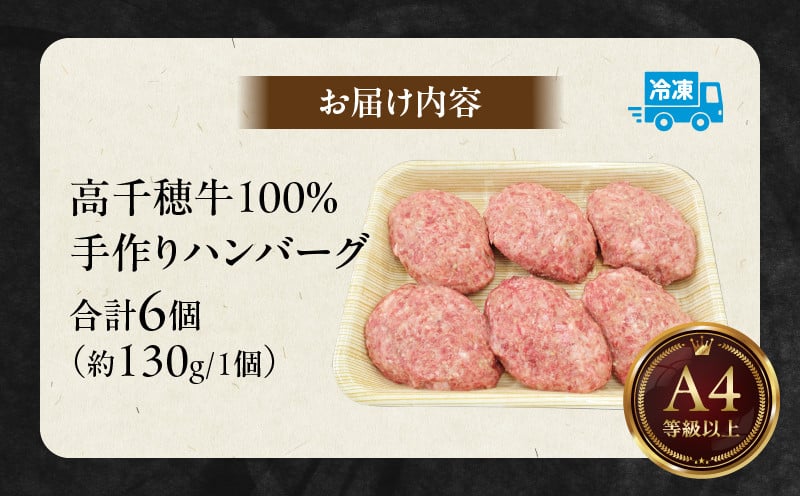 数量限定 宮崎県産黒毛和牛A4等級以上 高千穂牛 100％使用！ 肉汁あふれる手作り ハンバーグ 6個入×1パック 計780g 高千穂牛 高千穂牛ハンバーグ 和牛ハンバーグ 人気 ロングセラー 牛肉100％ 和牛 牛 牛肉 肉 普段使い パック 冷凍 惣菜 お惣菜 贈答 贈り物 パーティー BBQ お弁当 おかず 料理 簡単調理 プレゼント 手作り _Tk002-061-01