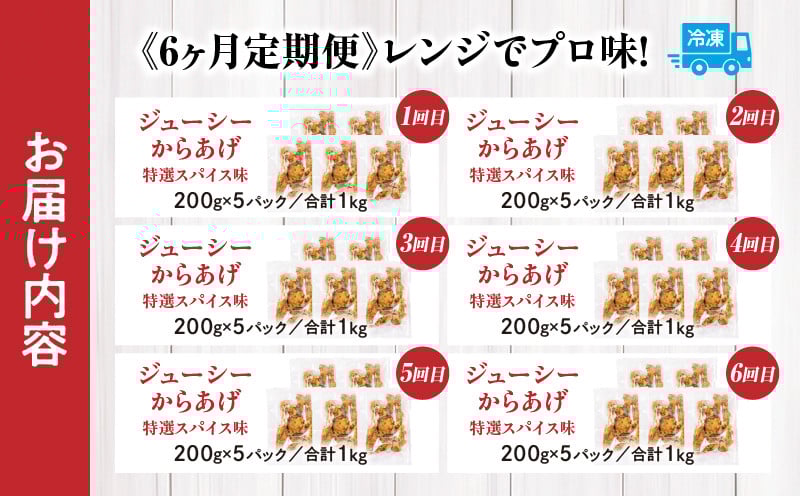 【6か月定期便】レンジでプロ味！からあげ6か月定期便 鶏肉 肉 鶏モモ肉 肉惣菜 惣菜 お惣菜 調理済み 冷凍 個包装 使い勝手 普段使い お弁当 おかず おつまみ 冷凍食品 冷凍からあげ 食品 小分け 便利 レンジ グルメ おすそ分け 簡単調理 宮崎 高千穂 _Tk005-t044