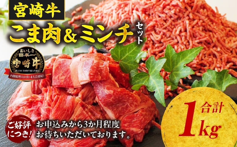 宮崎牛 こま肉・ミンチセット1kg 牛肉 肉 お肉 精肉 ミンチ 挽肉 精肉セット セット 詰め合わせ 国産牛 黒毛和牛 和牛 ブランド牛 贈答 贈り物 ギフト グルメ お取り寄せ 炒め物 料理 アレンジ 牛丼 野菜炒め メンチカツ コロッケ 普段使い BBQ 宮崎県 高千穂町 _Tk024-019