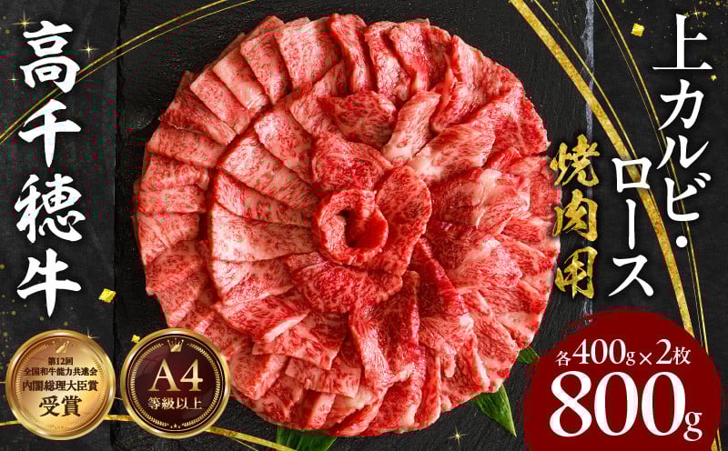 宮崎県産黒毛和牛A4等級以上 高千穂牛特選焼肉セット 800g (ロース&上カルビ各400g) 牛肉 肉 お肉 精肉 ロース カルビ 国産 国産牛 ブランド牛 和牛 国産黒毛和牛 焼肉 焼肉用 セット 詰め合わせ 精肉セット 贈答 贈り物 一人焼肉 _Tk002-070