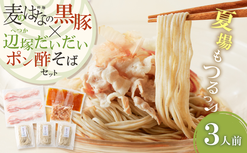 麦のはなの黒豚×辺塚だいだいポン酢そばセット【3人前】　K071-008