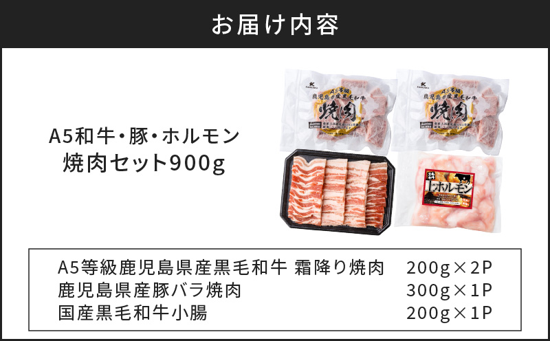 【A5和牛・豚・ホルモン】焼肉セット900g　K002-055