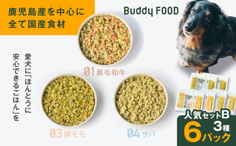 Buddy FOOD 人気セットB 3種6パック（黒毛和牛、豚モモ、サバ）　K390-001_12【Buddycare株式会社】
