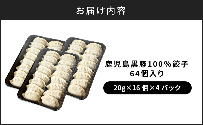 【第1回 日本全国！ご当地冷凍食品大賞 2024-2025 優秀賞受賞！】鹿児島黒豚100%餃子 64個入り　K027-009