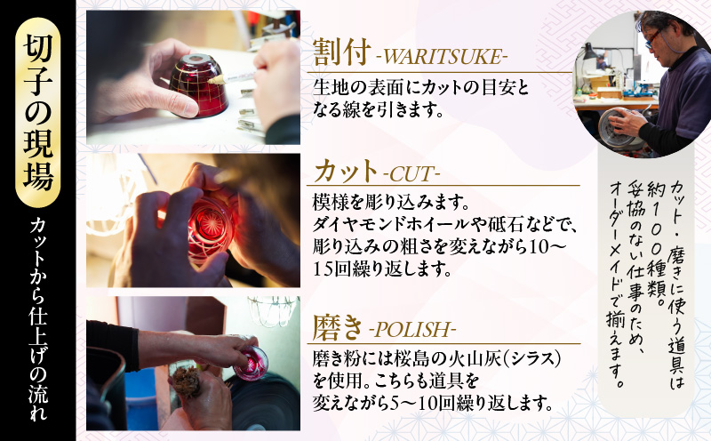 頌峰（しょうほう）作 ：薩摩切子 冷酒器「花やか」金赤　K048-002