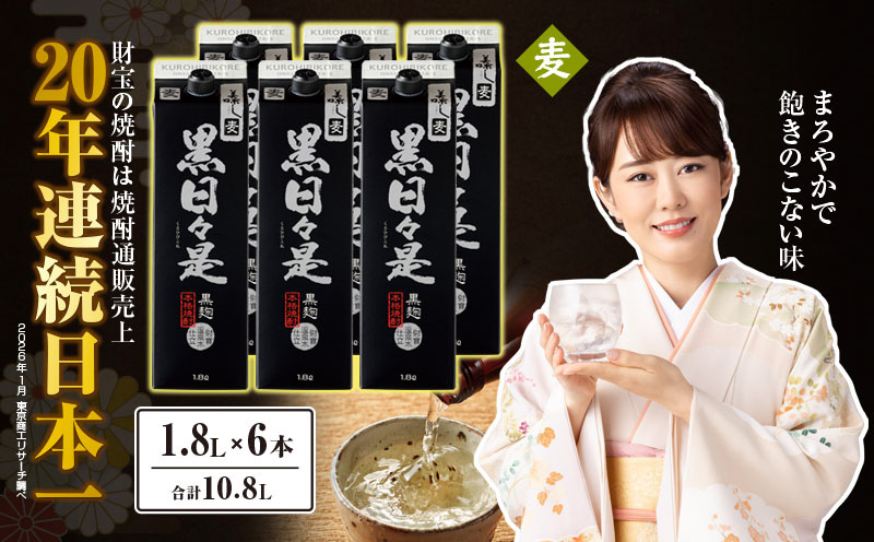 2026-1 麦焼酎 紙パック6本『黒日々是（麦）』温泉水仕立ての焼酎　KN021-009