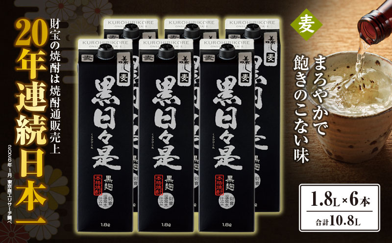 2026-1 麦焼酎 紙パック6本『黒日々是（麦）』温泉水仕立ての焼酎　KN021-009