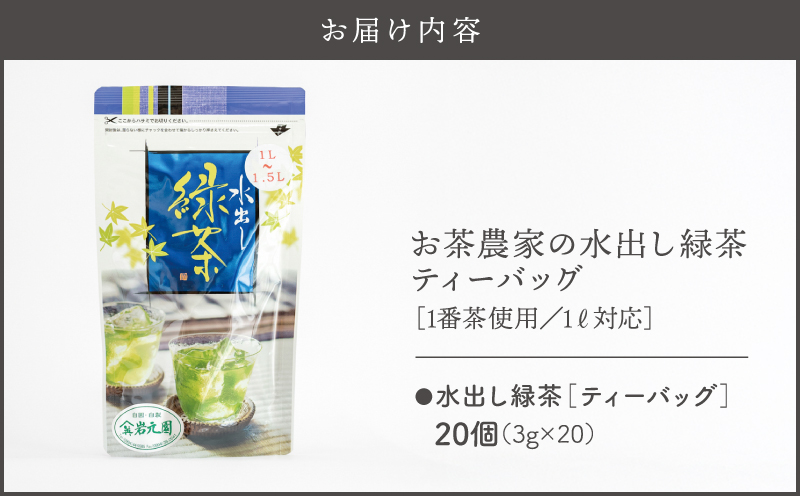 お茶農家の水出し緑茶ティーバッグ（1番茶使用 1L対応）　KN166-002-02