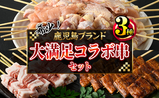 希少！！鹿児島ブランド「黒さつま鶏」「大隅産うなぎ」「黒豚」の大満足コラボ串セット