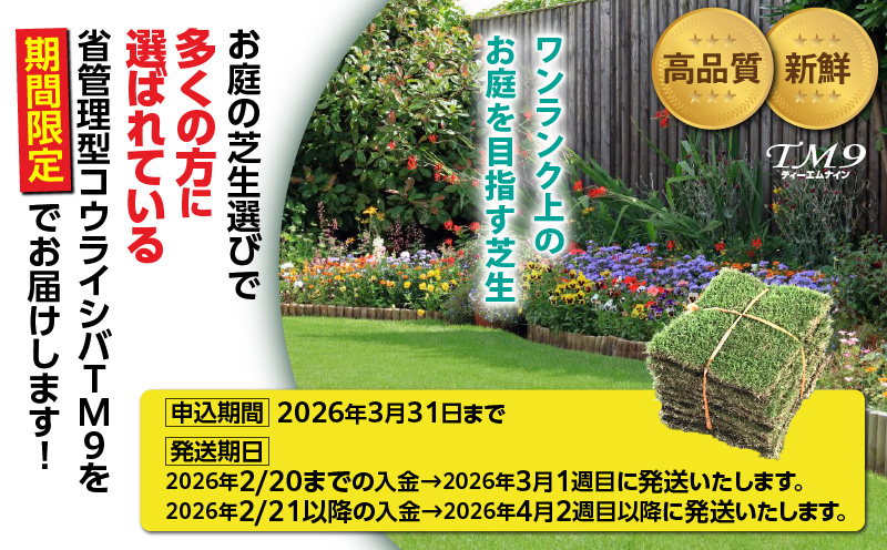 TM9（ティーエムナイン）省管理型コウライシバ トヨタ自動車(株)開発品種 30平米　KN080-007-04