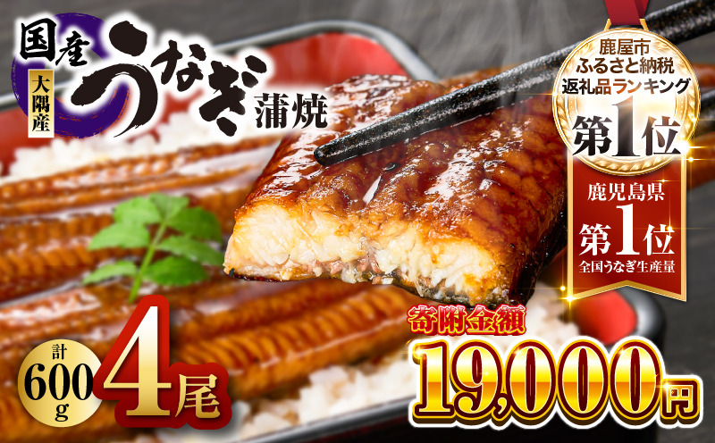 鹿児島県大隅産うなぎ蒲焼4尾（600g）　KN007-004-04