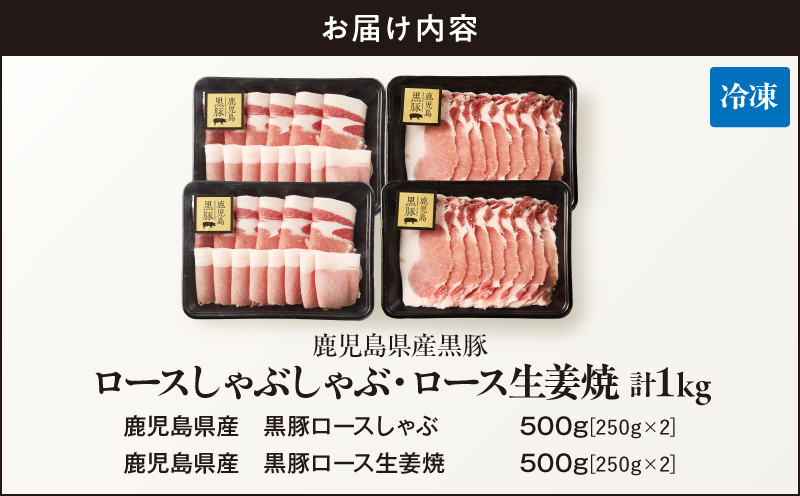 鹿児島県産 黒豚ロースしゃぶしゃぶ 500g、ロース生姜焼 500gセット　KN054-018