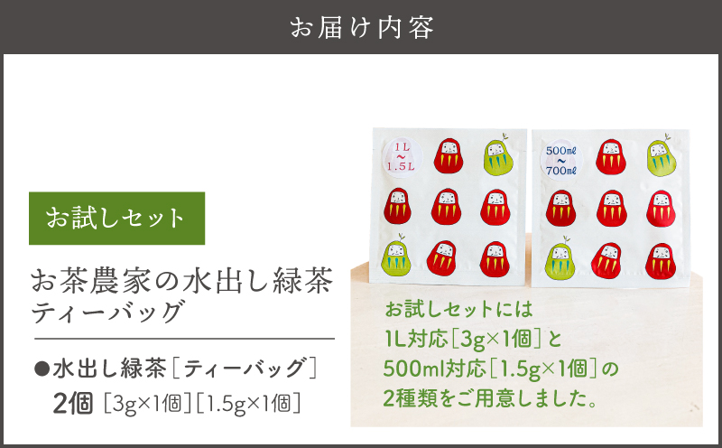 お茶農家の水出し緑茶ティーバッグ（お試しセット）　KN166-003