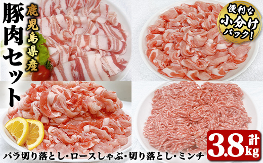 豚肉バラエティ3.8ｋｇセット【国産 鹿児島県産 豚肉 豚 バラエティ セット 豚バラ バラ肉 ロース 豚ロース 切り落とし ミンチ 豚ミンチ 小分け 冷凍 冷凍保存】