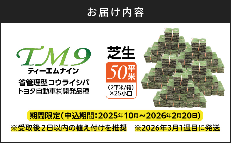 TM9（ティーエムナイン）省管理型コウライシバ トヨタ自動車(株)開発品種 50平米　KN080-007-05