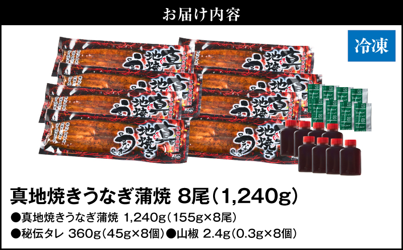 1712-1 大人気！鯉家の絶品蒲焼「真地焼きうなぎ蒲焼（8尾）」【国産・手焼き備長炭】　KN040-008