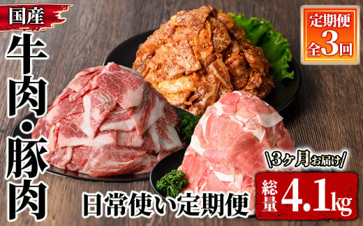 牛肉・豚肉　日常使い定期便（３回お届け）