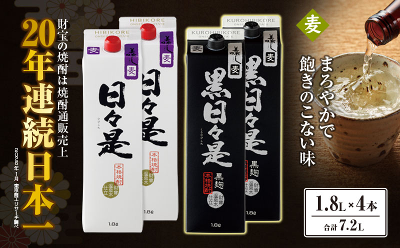 2761 麦焼酎 紙パック2本 『日々是（麦）』『黒日々是（麦）』温泉水仕立ての焼酎　KN021-010