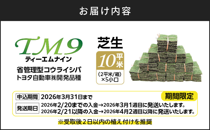 TM9（ティーエムナイン）省管理型コウライシバ トヨタ自動車(株)開発品種 10平米　KN080-007-03