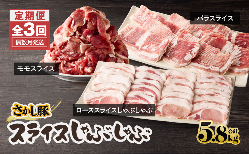 2166 【全3回定期便/偶数月配送】鹿屋産 さかし豚 スライス しゃぶしゃぶ 3回 合計5.8kg　KN079-T03【有限会社東別府養豚】