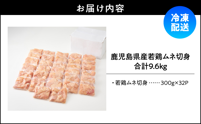 鹿児島県産若鶏ムネ切身 9.6kg セット　KN165-004-02