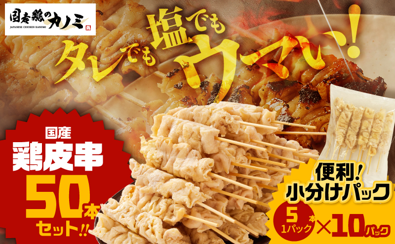1982-1 国産 鶏皮串 50本セット（5本×10パック）　KN077-002