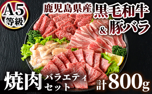 A5等級黒毛和牛＆鹿児島県産豚焼肉バラエティパック　800g