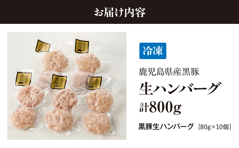 鹿児島県産黒豚生ハンバーグ 800g（80g×10個）　KN054-013