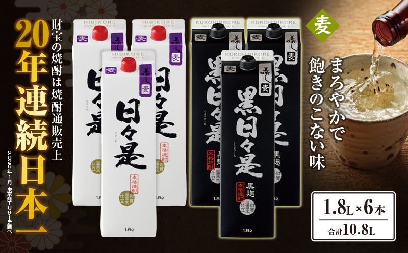 麦焼酎 紙パック 4本『日々是（麦）』『黒日々是（麦）』温泉水仕立ての焼酎　KN021-010-02
