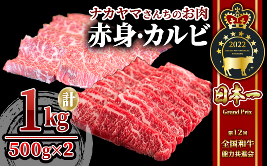 【ナカヤマさんちのお肉】うしの中山 焼肉食べ比べ （赤身・カルビ）1kg（500g×２P）