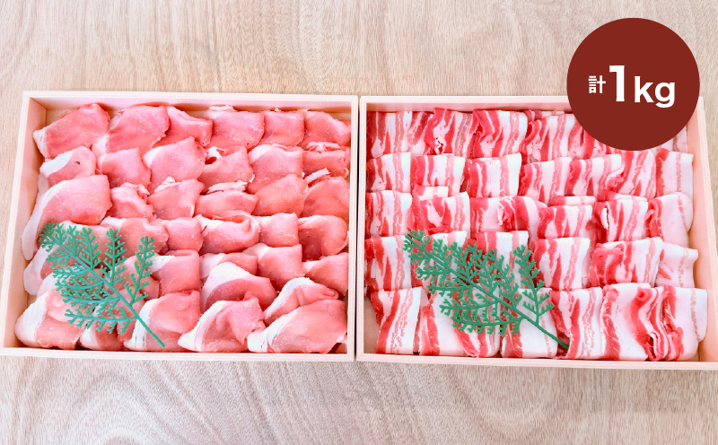 2885 鹿児島産茶美豚ロース・バラしゃぶしゃぶセット木箱 1000g　KN010-010