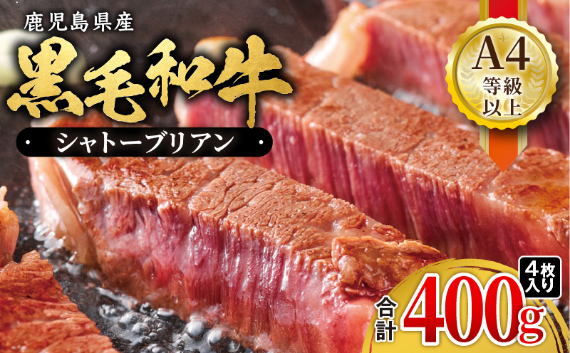 鹿児島県産黒毛和牛 シャトーブリアン（A4等級以上） 400g（4枚入り）　KN021-019-03