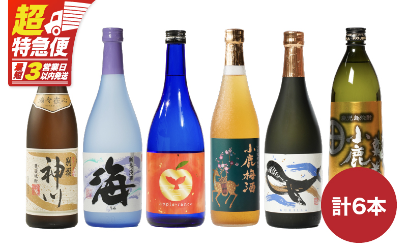 【超特急便】2861 【家族で飲み比べ】鹿児島本格芋焼酎・梅酒のお手軽な6本セット 大海酒造・小鹿酒造・神川酒造　KN031-006