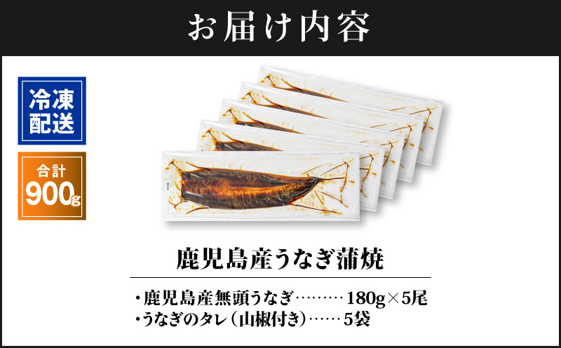 2448 鹿児島産うなぎ 合計900g（180g×5尾） 清らかな地下水育ち！　KN021-015-05【株式会社財宝】