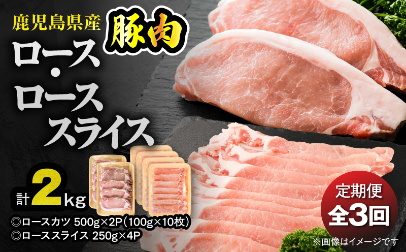 【10/1(木)より寄附金額改定予定】【全3回定期便】鹿児島県産豚肉 ロース（又は肩ロース） スライス（1,000g）・カツ（10枚） セット　KN179-T04【おきどき】