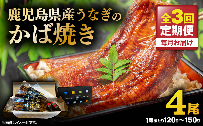 【全3回定期便】鹿児島県産うなぎのかば焼き 4尾　KN174-T04