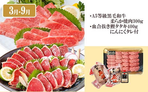 定期便(6回)枕崎お楽しみ便(黒毛和牛・まぐろ・かつおetc) GG-0046【配送不可地域：離島】【1166768】