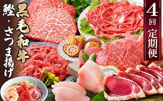 定期便(4回配送)黒毛和牛&まぐろ・かつお・さつま揚げ EE-0046【配送不可地域：離島】【1166765】
