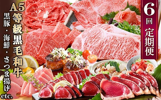 定期便(6回)お楽しみ便(A5等級黒毛和牛・黒豚・海鮮・さつま揚げ等)GG-0052【配送不可地域：離島】【1166771】