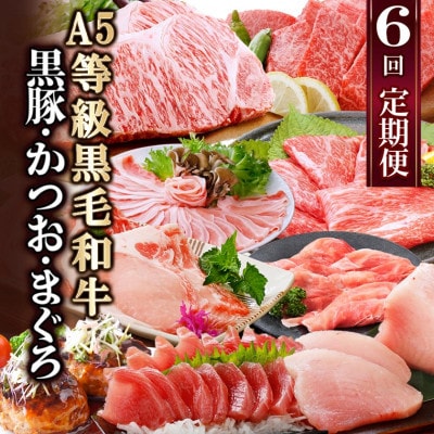 定期便(6回)A5等級黒毛和牛・黒豚・かつお・まぐろ FF-0058【配送不可地域：離島】【1166770】