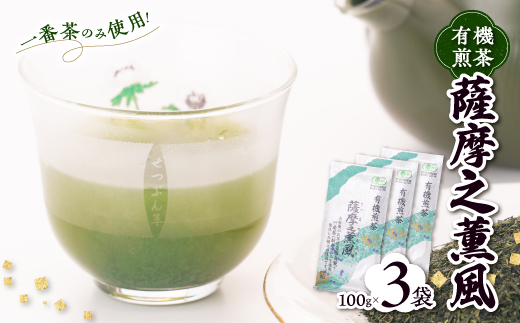 一番茶のみ使用!有機栽培緑茶“薩摩之薫風”【100g×3袋】 A3−272【1167069】