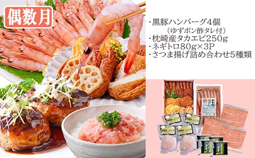 定期便2回配送　お楽しみバラエティ定期便(鹿児島県産黒豚・鮪etc) DD-6008【配送不可地域：離島】【1486572】