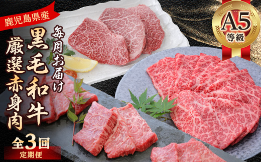 【毎月定期便】黒毛和牛厳選赤身肉定期便(枕崎市) RR-0003 全3回【配送不可地域：離島】【4071894】