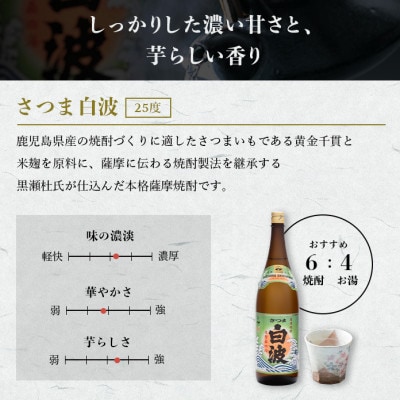 【毎月定期便】薩摩酒造の定番【さつま白波・黒白波】1800ml×2本セット PP-0007 全2回【配送不可地域：離島】【4072238】