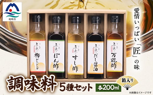 枕崎　調味料200ml×5本セット(ポン酢、すし酢、万能酢、だし醤油、梅ドレッシング) B0-2【配送不可地域：離島】【1518911】